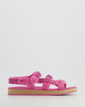 Chanel Pink Tweed Dad Sandals with Pink Chain and CC Logo Details Size 37