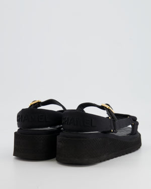 Chanel Black Canvas Dad Sandals with Champagne Gold CC Logo Details Size 37