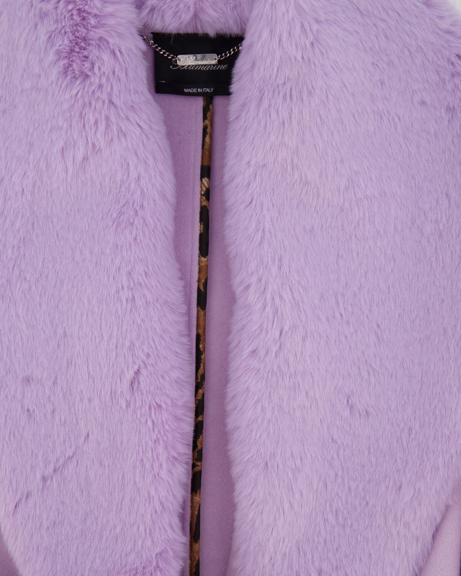 Blumarine Lilac Wool Coat with Detachable Handcuff and Collar Faux Fur Detail IT 42 (UK 10)