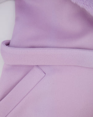 Blumarine Lilac Wool Coat with Detachable Handcuff and Collar Faux Fur Detail IT 42 (UK 10)
