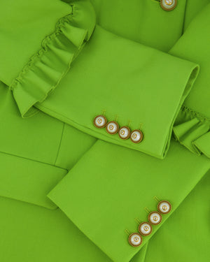 Gucci Cruise 2017 Apple Green Wool Coat with Pearl Embellished Buttons and Ruffles Detail IT 42 (UK 10)