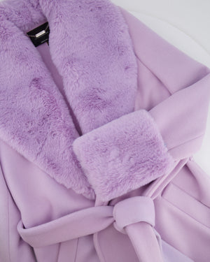 Blumarine Lilac Wool Coat with Detachable Handcuff and Collar Faux Fur Detail IT 42 (UK 10)