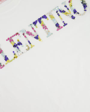 Valentino White T-Shirt with Multicolour Sequin Logo Size XS (UK 6)