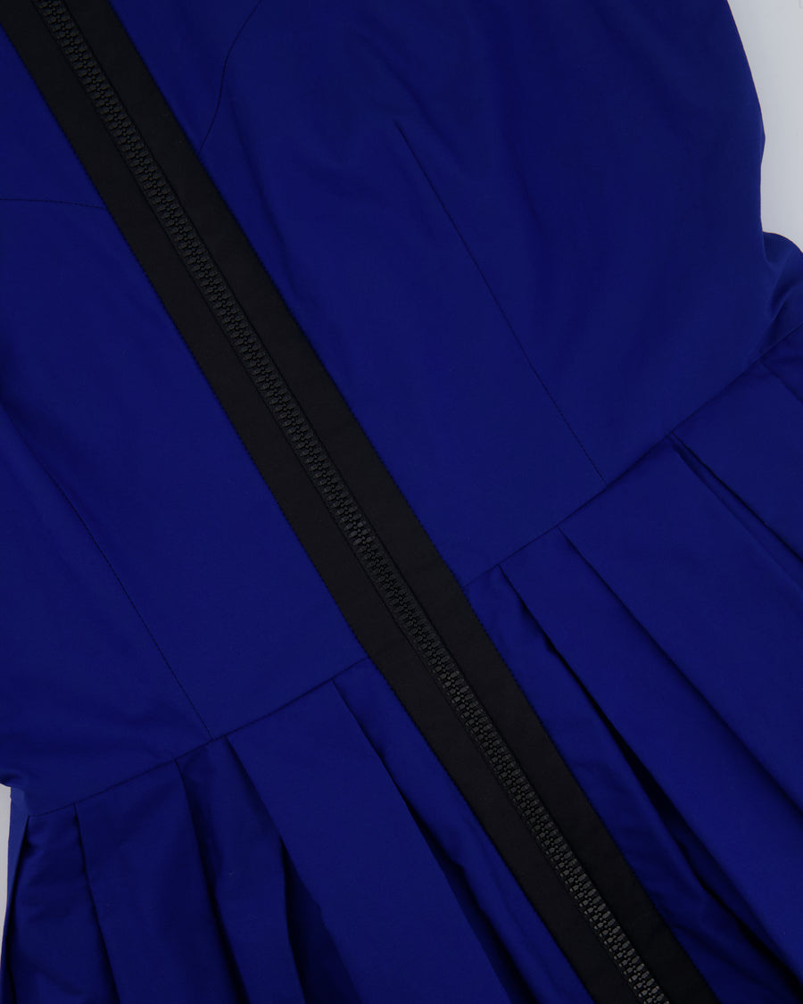 Fendi Electric Blue, Green and Black Zipped Maxi Pleated Dress with Mesh Detailing Size IT 42 (UK 10)