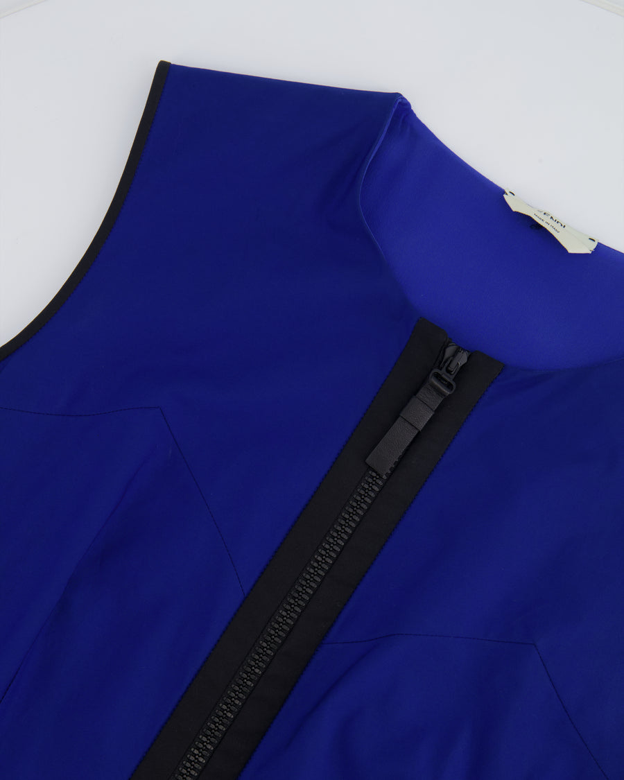Fendi Electric Blue, Green and Black Zipped Maxi Pleated Dress with Mesh Detailing Size IT 42 (UK 10)
