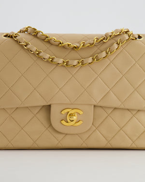 Chanel Vintage Beige Classic Medium Double Flap Bag in Lambskin Leather with 24k Gold Hardware