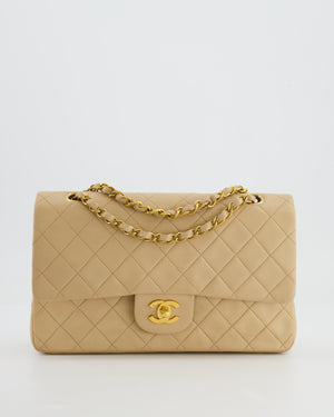 Chanel Vintage Beige Classic Medium Double Flap Bag in Lambskin Leather with 24k Gold Hardware