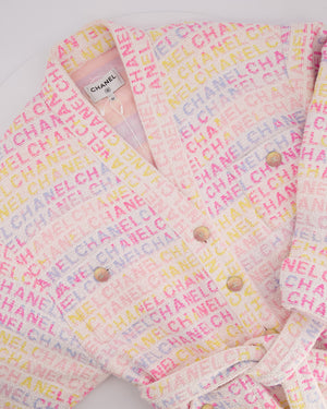 Chanel Pastel Robe Coat with Belt & Multi-Coloured Chanel Logo Details Size FR 42 (UK 14)