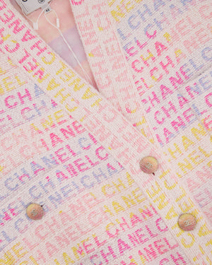 Chanel Pastel Robe Coat with Belt & Multi-Coloured Chanel Logo Details Size FR 42 (UK 14)