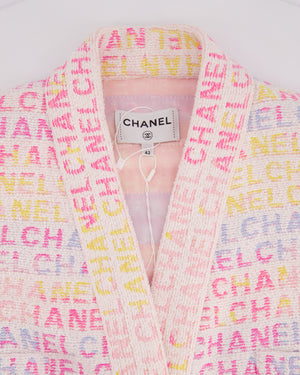 Chanel Pastel Robe Coat with Belt & Multi-Coloured Chanel Logo Details Size FR 42 (UK 14)