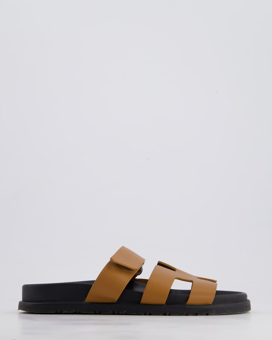 Hermès Gold Leather Chypre Sandals Size EU 38