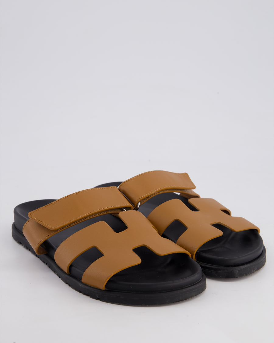 Hermès Gold Leather Chypre Sandals Size EU 38
