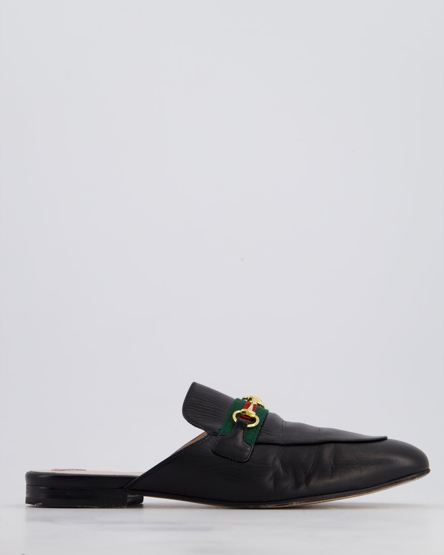 Gucci Black Leather Horsebit Princetown Loafers with Green and Red Detail Size EU 42