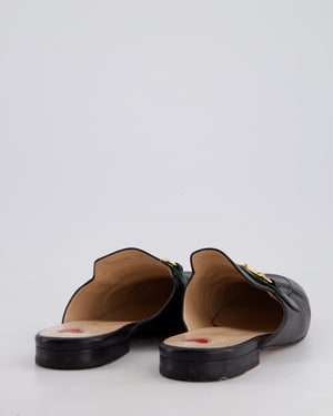 Gucci Black Leather Horsebit Princetown Loafers with Green and Red Detail Size EU 42