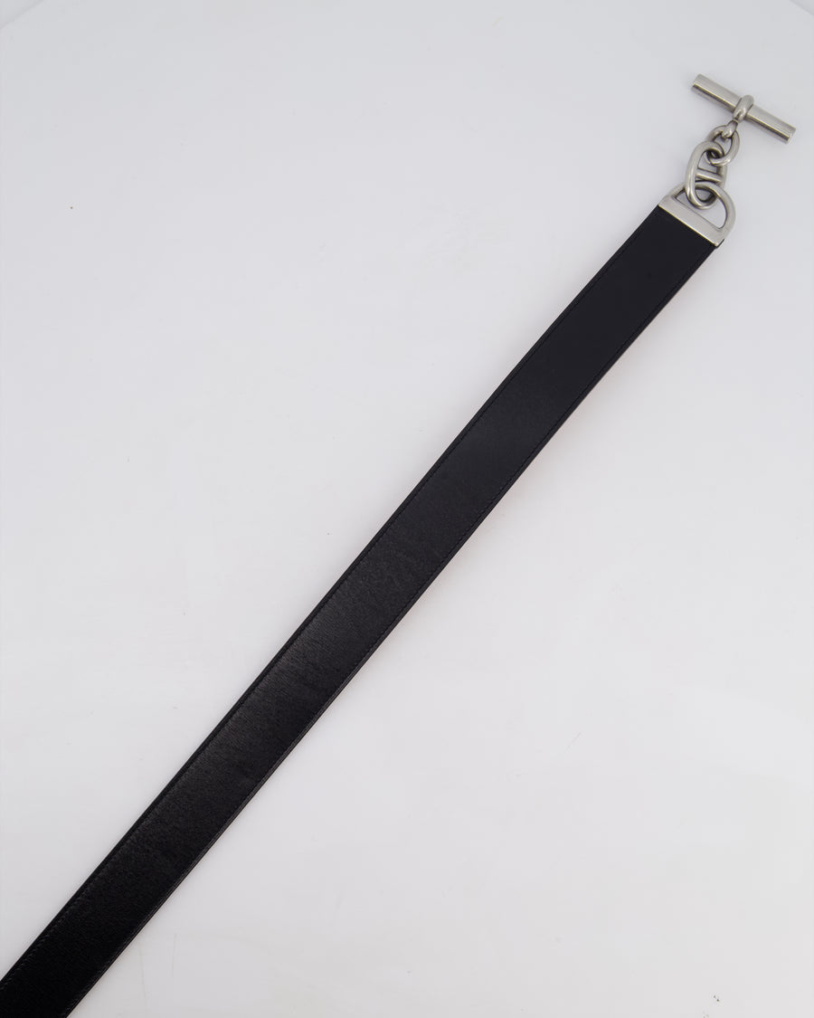 Hermes Black Chaine d'Ancre Leather Belt 3.4cm Width Size 90