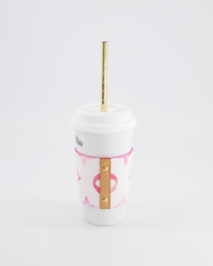 Louis Vuitton White and Pink By the Pool Cup with Gold Monogram Straw