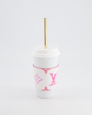 Louis Vuitton White and Pink By the Pool Cup with Gold Monogram Straw