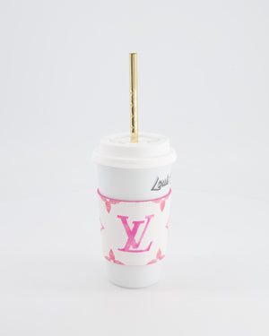 Louis Vuitton White and Pink By the Pool Cup with Gold Monogram Straw