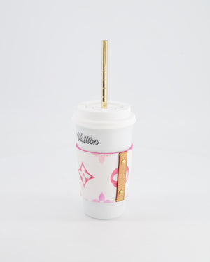 Louis Vuitton White and Pink By the Pool Cup with Gold Monogram Straw