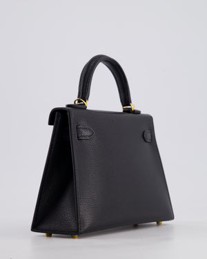 *HOT* Hermès Mini Kelly II 20 Bag In Noir Chèvre Chamkila Leather with Gold Hardware