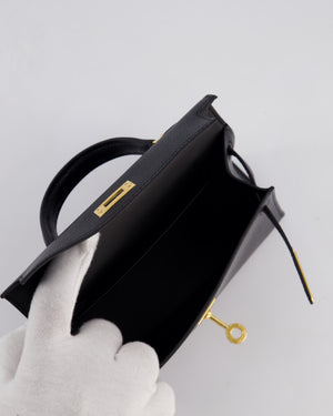 *HOT* Hermès Mini Kelly II 20 Bag In Noir Chèvre Chamkila Leather with Gold Hardware