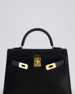 *HOT* Hermès Mini Kelly II 20 Bag In Noir Chèvre Chamkila Leather with Gold Hardware