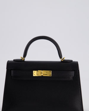 *HOT* Hermès Mini Kelly II 20 Bag In Noir Chèvre Chamkila Leather with Gold Hardware