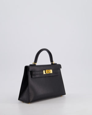 *HOT* Hermès Mini Kelly II 20 Bag In Noir Chèvre Chamkila Leather with Gold Hardware