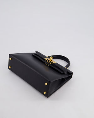 *HOT* Hermès Mini Kelly II 20 Bag In Noir Chèvre Chamkila Leather with Gold Hardware