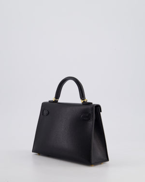 *HOT* Hermès Mini Kelly II 20 Bag In Noir Chèvre Chamkila Leather with Gold Hardware