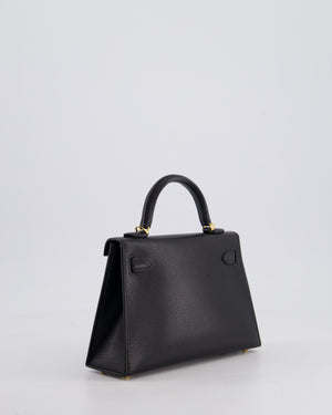 *HOT* Hermès Mini Kelly II 20 Bag In Noir Chèvre Chamkila Leather with Gold Hardware