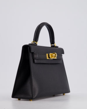 *HOT* Hermès Mini Kelly II 20 Bag In Noir Chèvre Chamkila Leather with Gold Hardware