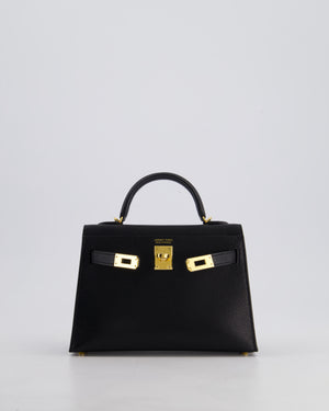 *HOT* Hermès Mini Kelly II 20 Bag In Noir Chèvre Chamkila Leather with Gold Hardware