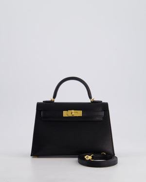*HOT* Hermès Mini Kelly II 20 Bag In Noir Chèvre Chamkila Leather with Gold Hardware