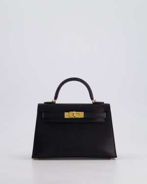 *HOT* Hermès Mini Kelly II 20 Bag In Noir Chèvre Chamkila Leather with Gold Hardware