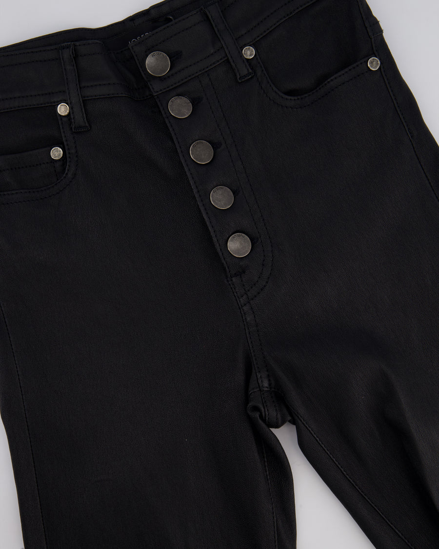 Joseph Black Stretch Leather Slim Trousers with Ruthenium Buttons Size FR 32 (UK 4)