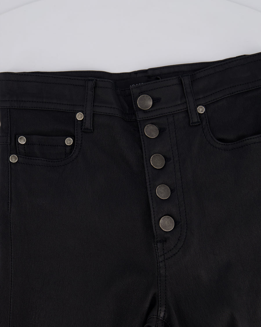 Joseph Black Stretch Leather Slim Trousers with Ruthenium Buttons Size FR 32 (UK 4)