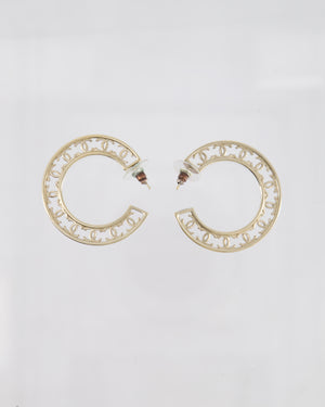 Chanel Champagne Gold Large Round CC Hoop Earrings with CC Cutout Monogram