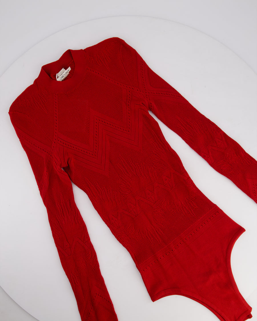 Hermès Red Knitted Wool Longsleeve T-Shirt Bodysuit Size FR 38 (UK 10)