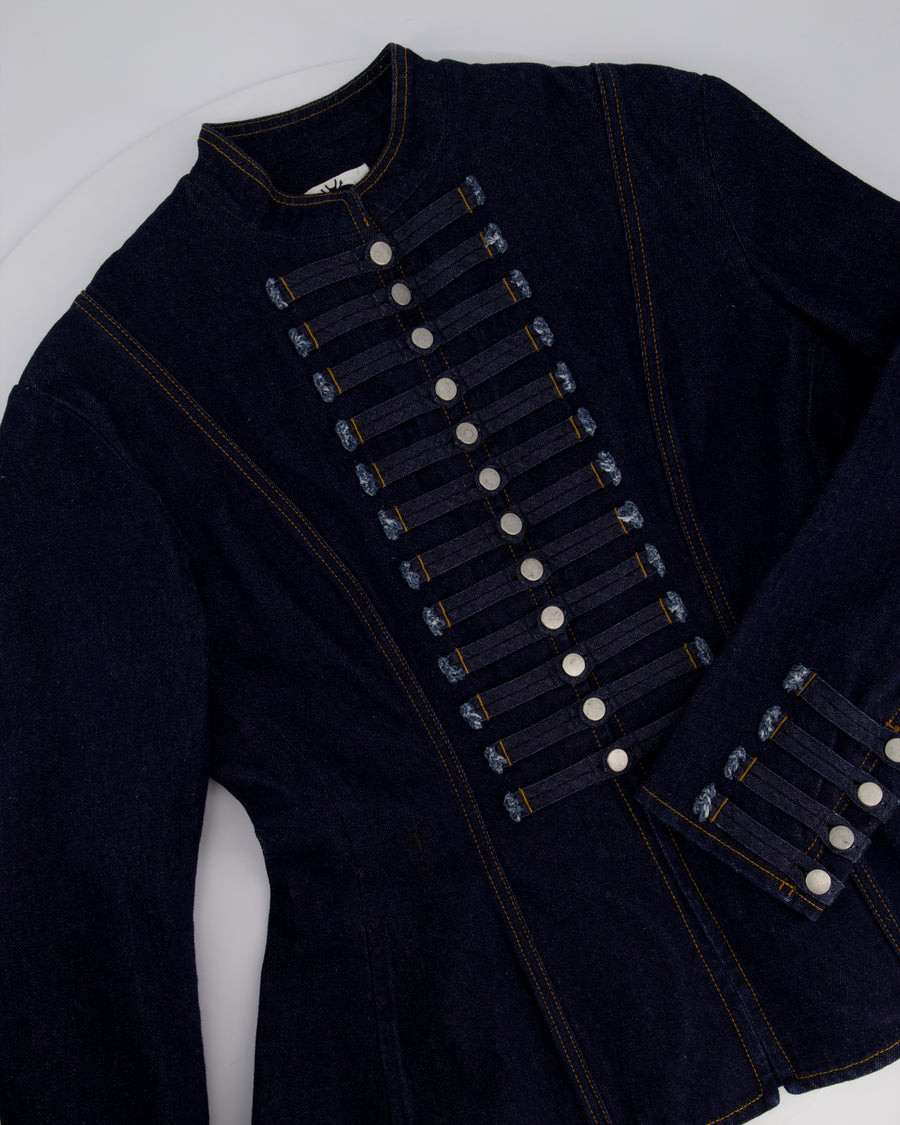 Christian Dior Navy Denim Long Sleeve Jacket with Military-Style Button Details Size FR 42 (UK 14)