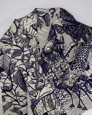 Christian Dior Cruise 2020 Cream and Blue Botanical Printed Button Down Bar Jacket Size FR 38 (UK 10)