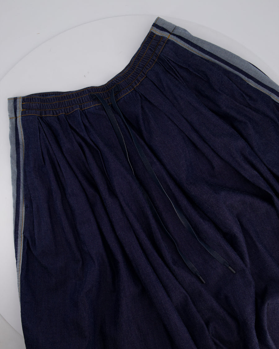 Christian Dior Navy Denim Midi Skirt with Logo Stripe Detail and Elasticated Waist Size FR 42 (UK 14)