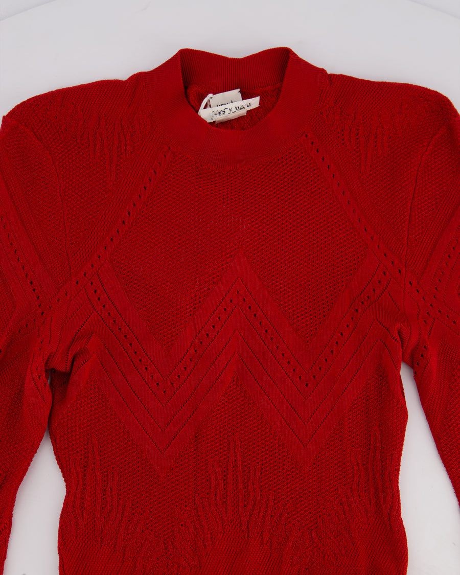 Hermès Red Knitted Wool Longsleeve T-Shirt Bodysuit Size FR 38 (UK 10)