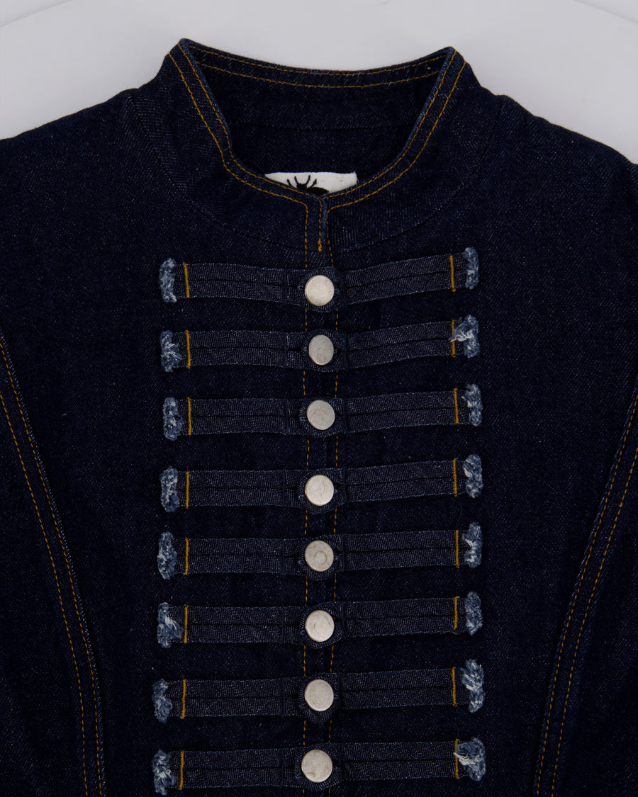 Christian Dior Navy Denim Long Sleeve Jacket with Military-Style Button Details Size FR 42 (UK 14)