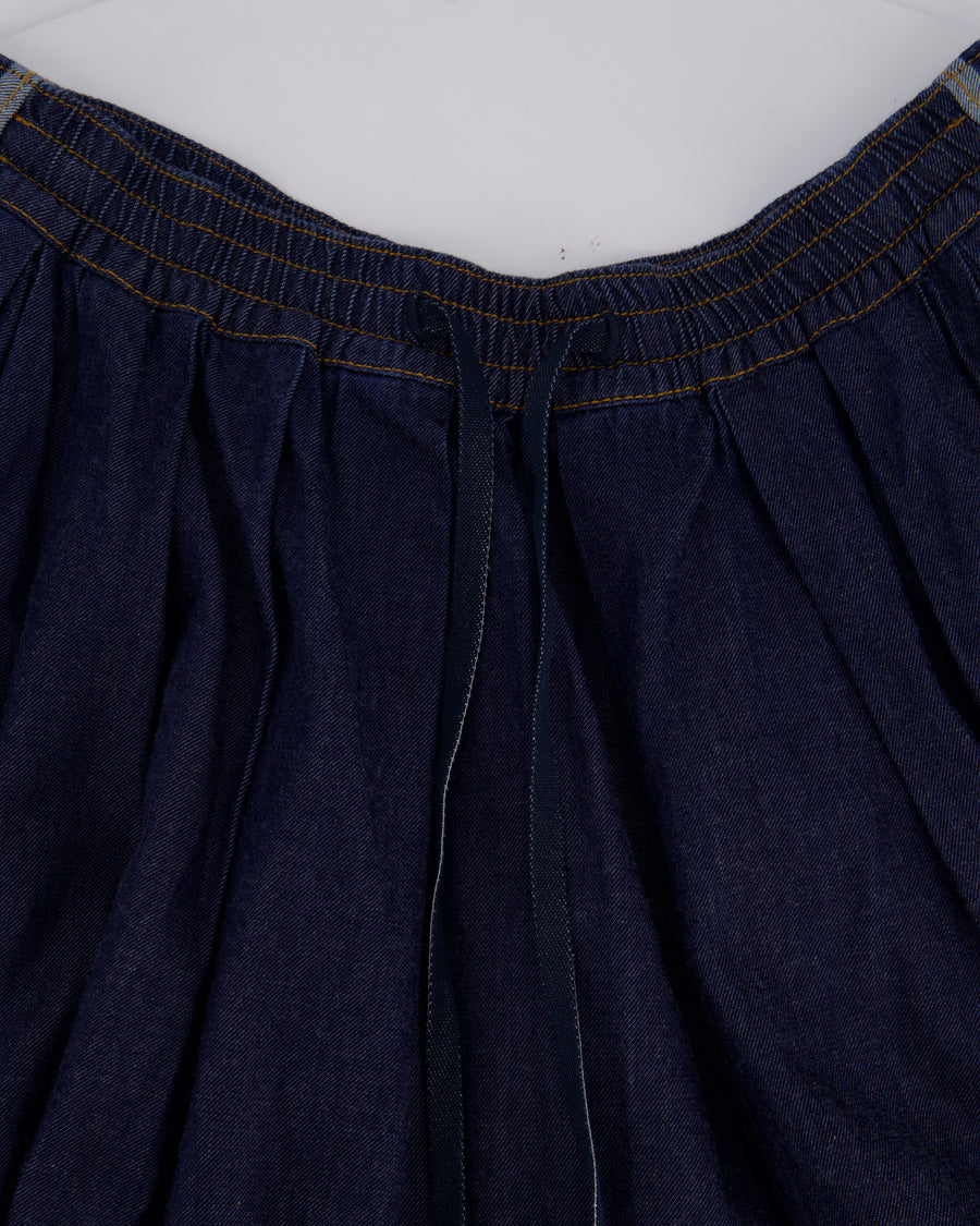 Christian Dior Navy Denim Midi Skirt with Logo Stripe Detail and Elasticated Waist Size FR 42 (UK 14)