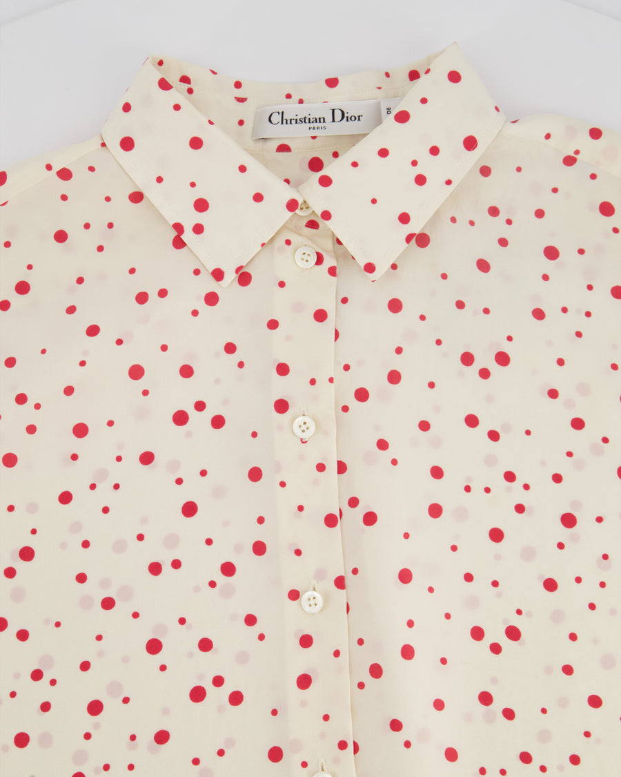 Christian Dior Cream and Red Polka Dot Sleeveless Silk Button Down Blouse Size FR 40 (UK 12)