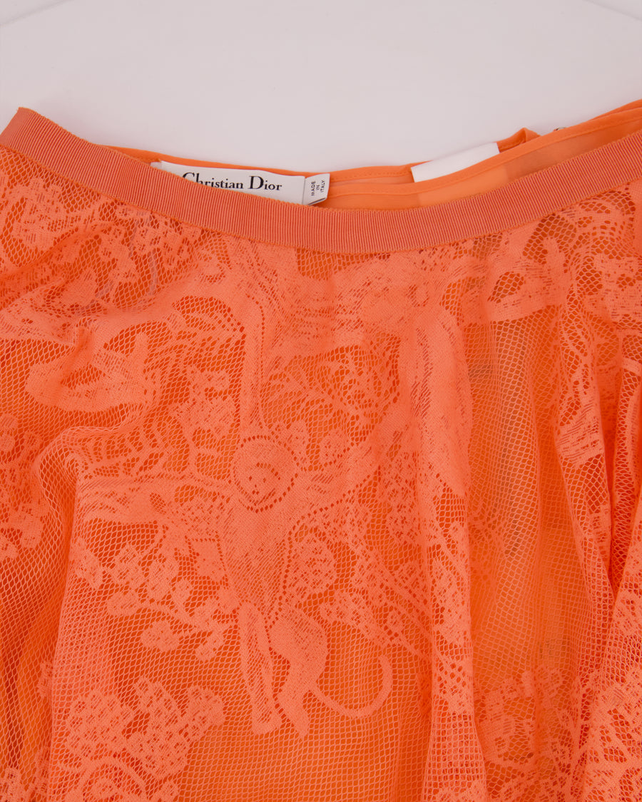 Christian Dior Coral Lace Sheer Midi Skirt with Slip Size FR 40 (UK 12)