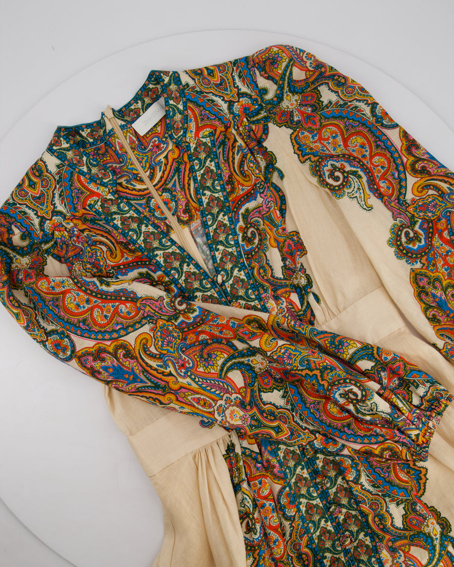 Zimmermann Beige & Multicolour Paisley Print Short Dress with Long Sleeve Size 1 (UK 10)