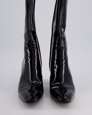 Saint Laurent Black Patent Knee High Leather Boots Size EU 39.5