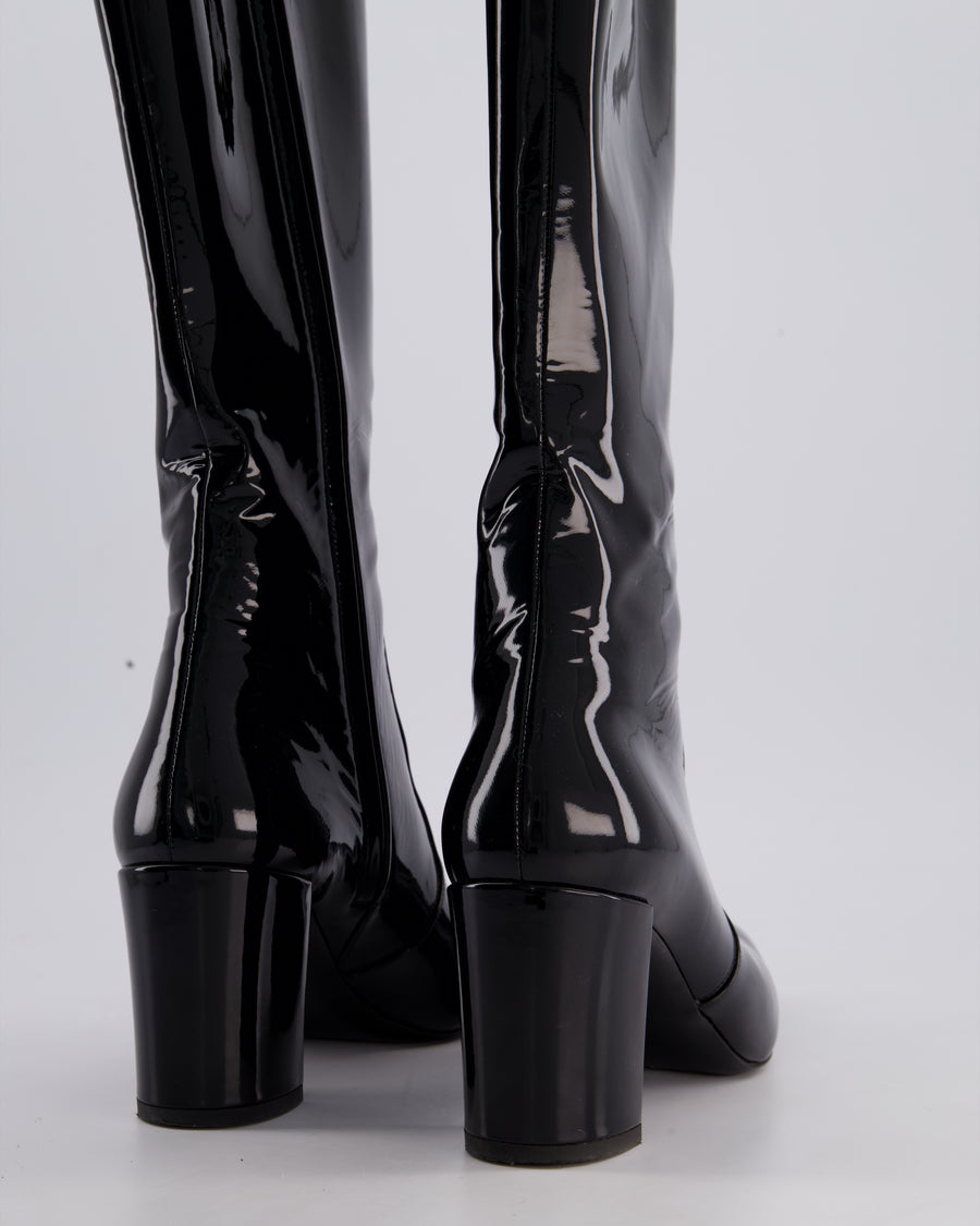 Saint Laurent Black Patent Knee High Leather Boots Size EU 39.5